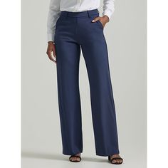 Add a little extra personality to your business casual wardrobe with the Lee® Ultra Lux Comfort Pant. These slacks are built to combine the best of style and comfort, with a sleek design that feels more like wearing lounge wear to the office. They come with a wide leg that fits perfectly all the way to the waist, and gives your legs plenty of room to move. Pair them with a flowy blouse for a look that's as comfortable as it is stylish. 67% Rayon, 28% Nylon, 5% Spandex. Emperor Navy. 2 W / 33 Inc Business Casual Wardrobe, Pants Women Fashion, Riders Jacket, Vintage Vest, Flowy Blouse, Wide Leg Pant, Vintage Shorts, Casual Wardrobe, Fashion Pants