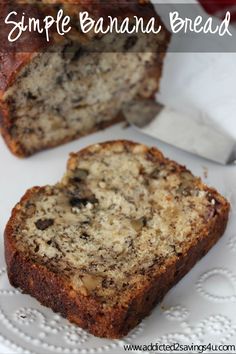 two slices of banana bread on a white plate