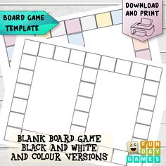 blank board game and color versions for kids to play on the computer or at home