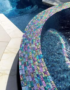 Tranquil Blue 1'' x 2'' Glossy & Iridescent Glass Pool Tile Ocean Pool Mosaics Casa Disney, Wall Structure, Blue Glass Tile, Iridescent Tile, Glass Pool Tile, Dream Backyard Pool, Pool Finishes, Tranquil Blue, Glass Pool