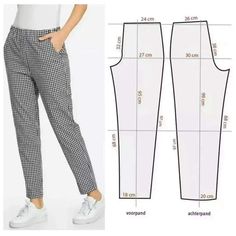 the front and back view of a woman's pants, with measurements for each side