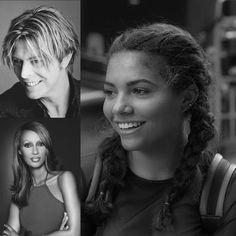 two pictures of people with braids and one has a smile on her face in black and white