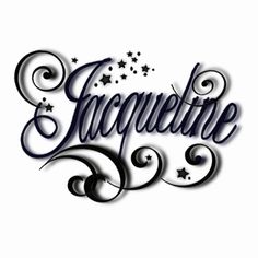 the word jaquette written in cursive writing with stars and swirls