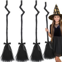 PRICES MAY VARY. Interesting Decor for Halloween Party: with 3 broomsticks included in the package, the Halloween witch broom is an ideal decoration that adds a spooky ambiance to any Halloween party; The broom's black ribbon and curved broomstick head design make it more attractive Cute and Vibrant: the gauze design makes these Halloween broomstick look cute, which is suitable for kids and adults; The broom is easy to maneuver and carry around, allowing you to complete your witch costume with e Witch Birthday Party, Witch Theme Halloween Decor, How To Make Small Witches Broom, Diy Moving Witch Broom, Diy Roomba Witches Broom, Witch Party Decorations, Plunger Witches Broom, Witch’s Broomstick, Halloween Witch Brooms