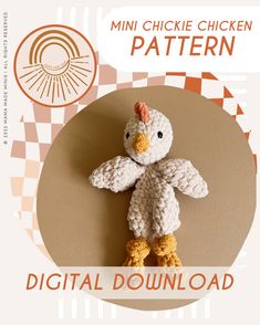 a crocheted chicken is shown on the cover of a digital pattern for a stuffed animal