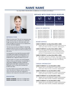 a blue and white resume template with an image of a man on the front page