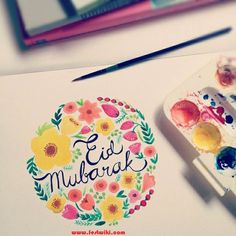 an instagram page with watercolors and paint on it that says eid mubarak