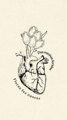 a drawing of a heart with flowers in it