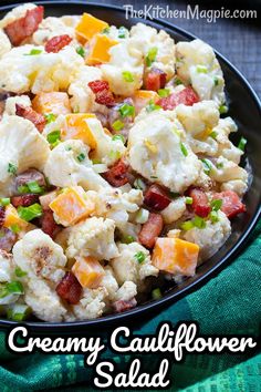 this creamy cauliflower salad is loaded with bacon, cheese and green onions