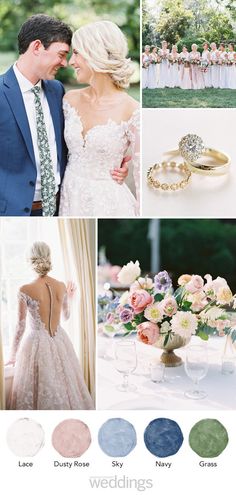 the wedding color scheme is shown in different colors and styles, including blue, pink, green