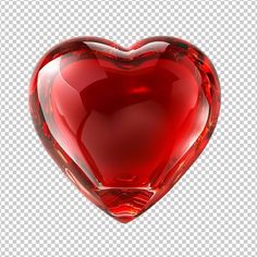 a red heart shaped glass object on a transparent background, with clipping area for text