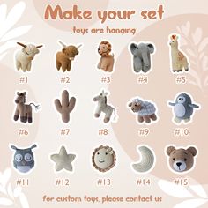 the instructions for how to make stuffed animals are shown in this poster, which is also available as an applique