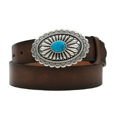 Ariat Women's Oval Buckle Belt WOMEN - Accessories - Belts M&F Western Products Teskeys Teal Belt, Country Clothes, Turquoise Belt, Cowgirl Bling, Silver Turquoise Jewelry, Green Gem, Chain Belts, Studded Belt, Western Belts