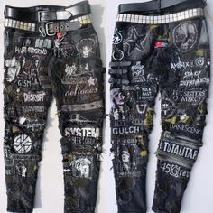 Battle Pants Metal, Crust Pants Ideas, Crust Pants Punk, Punk Pants Diy, Trash Pants, Punk Patch Pants, Patch Pants Punk, Battle Pants