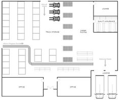 the floor plan for an event venue with seating and tables, including two large screens