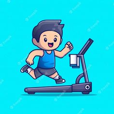 a cartoon character running on a treadmill