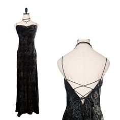 Vintage Monsoon Brown And Black Floral Velvet Maxi Dress, Evening Gown From Unknown Brand, Size Estimated As Small To Medium. Beaded, Sequins, Lace Up Corset Detail, Open Back. Ideal For Fairy Grunge, Y2k, 90s, Gothic, And Glam Vibes. Perfect For Formal, Semi-Formal, Black Tie, Holiday Party, Cocktail, Pageant, Red Carpet, Wedding Guest, Prom, Hoco Homecoming Dance, Special Occasion, Gala, Fundraiser Event, Ball, Opera, Evening, Or Dinner Banquet. 18% Silk 82% Viscose Lining 100% Polyester Size: Goth Prom Dresses, Whimsigoth Prom, 90s Formal Dress, Y2k Prom Dress, Gala Fundraiser, Carpet Wedding, Dinner Banquet, Goth Prom, Red Carpet Wedding