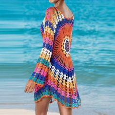 Boho Hippie Crochet Cover Up– Boho Beach Hut Vacation Dresses Beach, Crochet Beach Dress, Hippie Crochet, Belle Silhouette, Crochet Swimwear, Crochet Cover Up, Rainbow Crochet, Crochet Mini Dress, Swimsuit Cover Ups