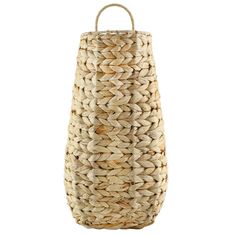 a large woven basket hanging from the side on a white background with clippings