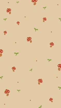 an image of mushrooms and leaves on a beige background for wallpaper or wrapping paper