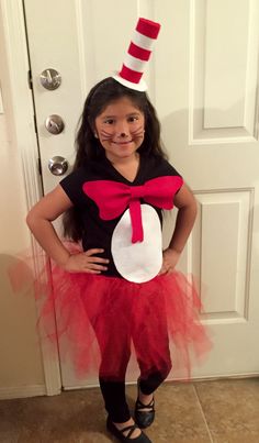 Homemade Cat in the Hat costume Cat In The Hat Diy, Dr Seuss Diy Costumes, Cat In The Hat Costume, Dr Seuss Shirts, Dr Seuss Hat, Fruit Costumes