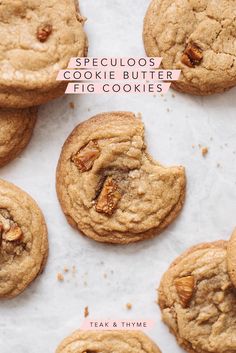 several cookies with walnuts on top and the title above it reads, spectacular cookie butter fig cookies