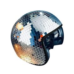 Mirror Ball Helmet With Retractable Party Supplies Features: REFLECTIVE DESIGN - Stunning centerpieces and decorations that illuminate receptions, car shows and bedrooms, creating varying random brightnesses as they collide with luminosity. Enjoy entertainment and a lively at your place. Design: The base pro helmet has been carefully prepared and modified with mirror glass added using the finest materials. The washable inner pad is also removable from the helmet, and it has a secure chin strap, Disco Ball Helmet, Household Storage Containers, Glitter Mirror, Festival Headpiece, Festival Sunglasses, Bicycle Helmets, Helmet Hat, Mirror Ball, Party Photo Booth