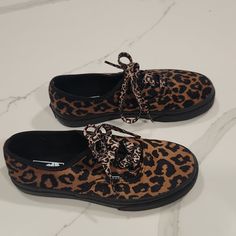 New, Tried On, Never Worn. Brown Round Toe Sneakers For School, Girls Vans, Vans Leopard, Vans Leopard Shoes, Custom Slip On Vans, Leopard Vans, Zebra Print Vans, Vans Collection, Leopard Print Lace-up Sneakers