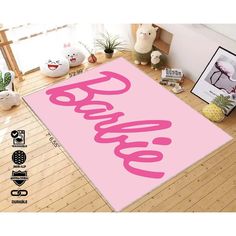 a pink area rug with the word dance on it