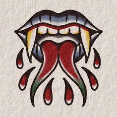 a drawing of a mouth with blood dripping from it