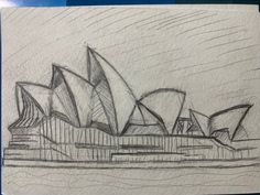 a pencil drawing of the sydney opera house in australia, designed by artist and photographer person