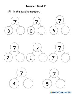 the number bond 7 worksheet for children to learn numbers and counting them on