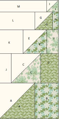 an image of a green and white quilt block with the letters'm'on it