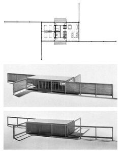 two drawings showing different sections of a building with windows and balconies on each side