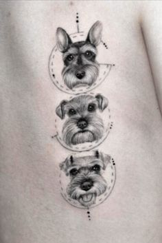 a woman's back with three dogs on it