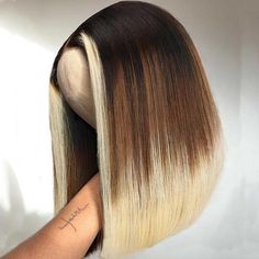 Peruvian Hair Brown Blonde Ombre Color Black Root Lace Bob Wig Brown Blonde Ombre, Weave Bob, Lux Hair, Wig Bob, Color Hairstyles, Hairstyles Inspiration, Wig Collection, Color Rubio, Blonde Bob Wig