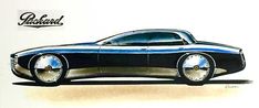 a drawing of a black car with chrome rims