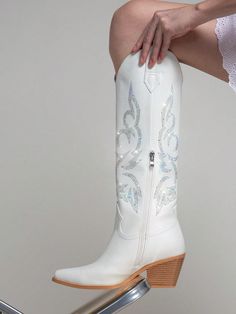 [Elegant Western Appeal] Cowboy boots for women end an invitation to step into timeless style. These knee-high cowgirl boots beautifully blend Western charm with modern fashion, offering a classic yet chic look great for country-inspired elegance.[Stylish Comfort in Every Step] Embrace stability, style, and a great fit with western cowboy boots. The sturdy chunky heel provides support for countryside adventures or urban outings, while the wide calf design ensures comfort for all body types. Walk Rhinestone Cowgirl Boots, Knee High Western Boots, Women's Cowboy Boots, Cowboy Boots For Women, Rhinestone Cowgirl, Women's Equestrian, Classic Embroidery, White Cowboy Boots, Black Cowboy Boots