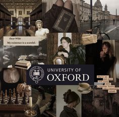 a collage of photos with the words university of oxford written in black and white