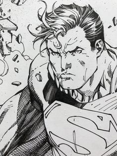 a drawing of superman in black and white