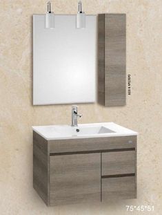 an image of a bathroom vanity with mirror and lights on the wall above it's sink