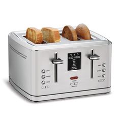 two slices of bread sit on top of a toaster