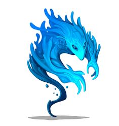 a blue dragon with water splashing on it's face and tail, standing in the air