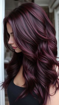 Dark Brown Burgundy Hair, Brown Burgundy Hair, Dark Hair Shades, Hair Colors For Dark Hair, Fall Hair Colors Dark, Hair Colors Dark, Dark Inspiration, Essential Hair Products, Wine Hair