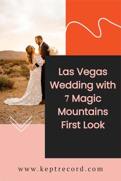 the las vegas wedding with 7 magic mountains first look is featured in this postcard