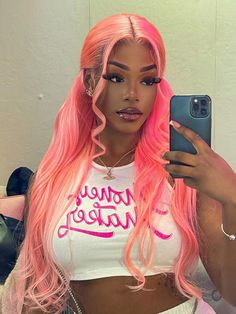 Hair Name: Lace Front Wig Hair Style: Straight Hair Hair Length: 16-28 inches Wig Weight: 200-320g/Wig (Depending on Length and Density) Color: Light Pink and Pink Density: 180% Lace Size: 13x4 Transparent Lace Frontal Cap Size: Medium, 22.5inch (Customize Size Service >) Quality: 100% Virgin Human Hair Wigs Shipment: DHL, FedEx, or UPS 3-7 Business Days Honey Pink, Wig Styling, Pink Wig, Pretty Hair Color, Beautiful Wigs, Human Virgin Hair, Baddie Hairstyles, Black Girls Hairstyles, Aesthetic Hair