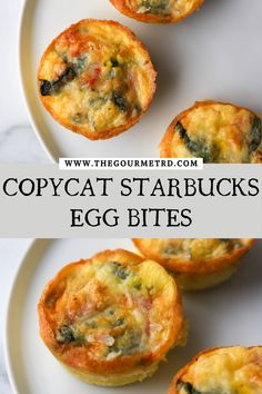 Egg bites with spinach on a white plate Starbucks Pepper Egg Bites Recipe, Sous Vous Egg Bites, Starbucks Potato Egg Bites Recipe, Egg Bites With Ham, Starbucks Eggbites Copycat Recipe Oven, Starbucks Egg Bites Recipe Spinach, Starbucks Eggbites Copycat Recipe Eggwhite, Ham And Egg Bites, Copycat Starbucks Egg Bites Oven