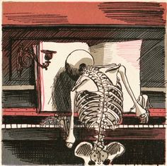 a skeleton sitting on top of a piano