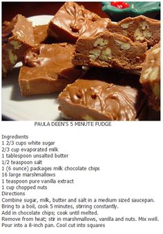 the recipe for fudge fudge is displayed on a plate with chocolate and nuts