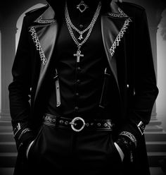 Ai image, gothic street style #mensclothing #mensfashion #menswear #menstyle #streetstyle #streetwear #outfitideas #styleinspo Gothic Street Style, Gothic Fashion Men, Fancy Suit, Men's Formal Style, Concept Clothing, Men Stylish Dress, Fashion Suits For Men, Gothic Outfits, Formal Style